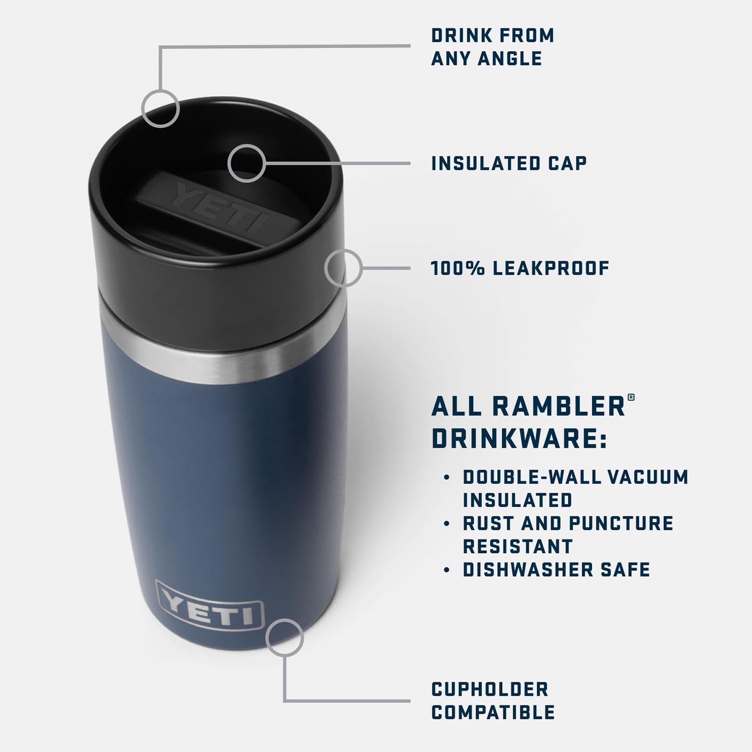 YETI Rambler with leakproof cap enables spill-free sipping from any angle