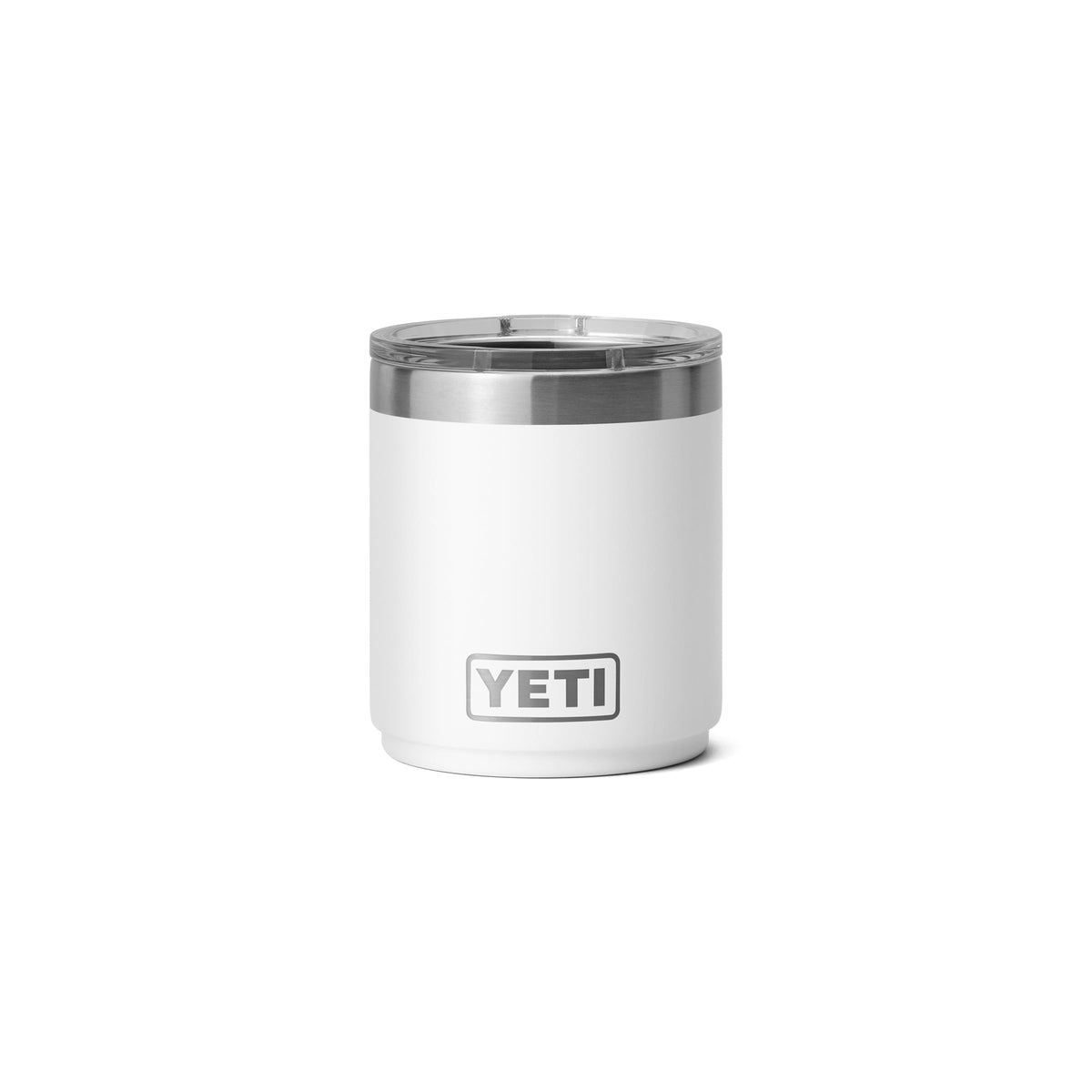 YETI Rambler Lowball 2.0 in white with MagSlider lid, ideal for hot or cold drinks.