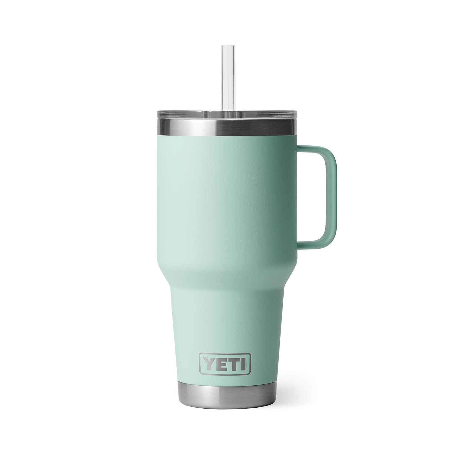 No-sweat exterior on the YETI Rambler seafoam finish keeps hands dry.