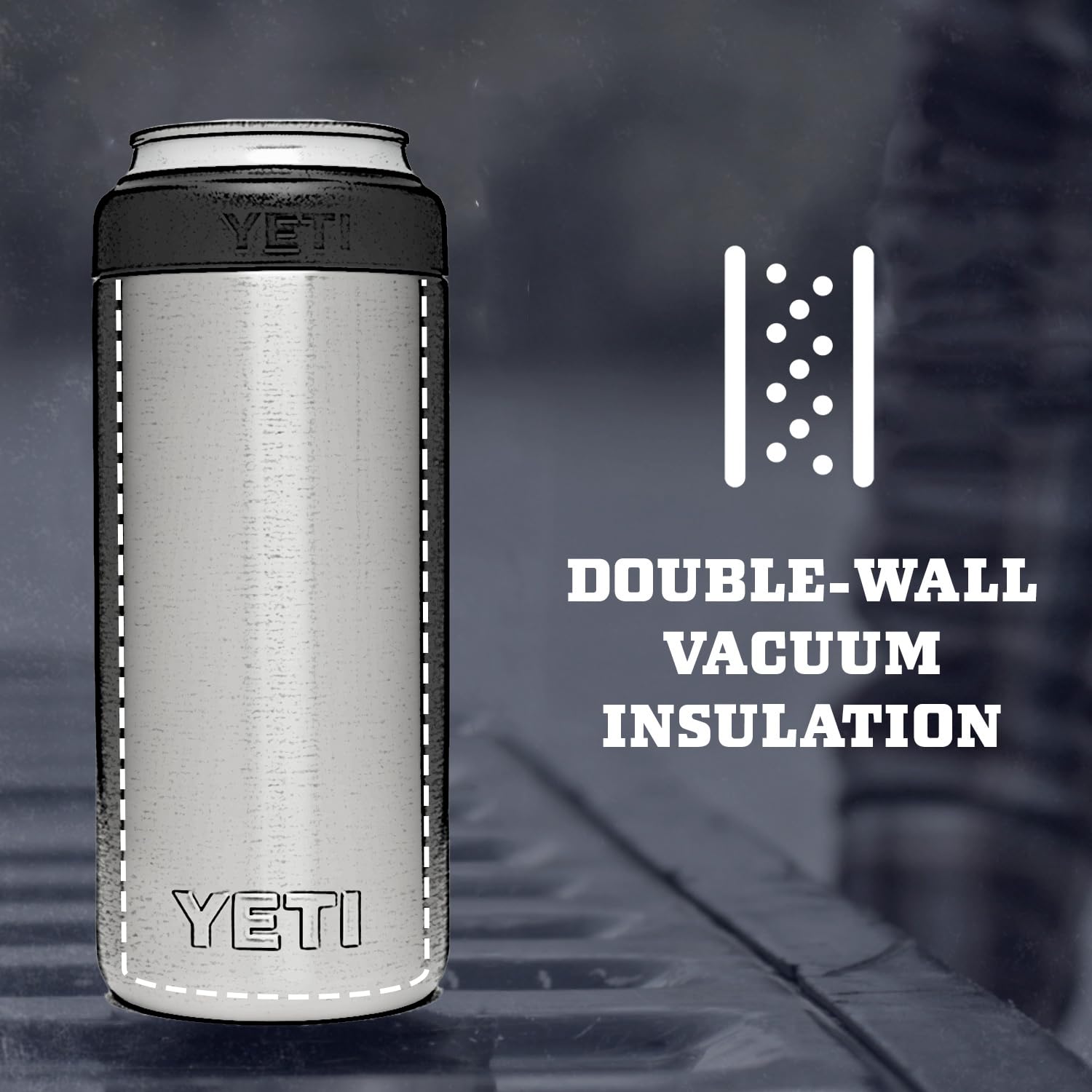 YETI Colster double-wall vacuum insulation preserves cold for hours