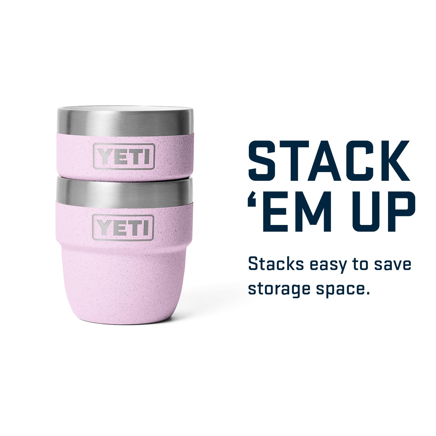 YETI Rambler stackable cups save cabinet space for busy kitchens.