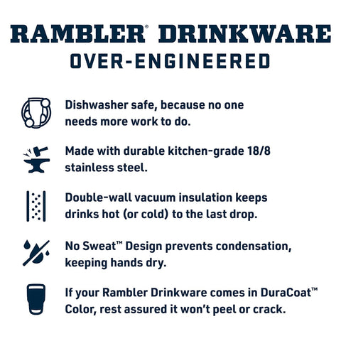 YETI Rambler stainless steel body resists dents and keeps drinks cold.
