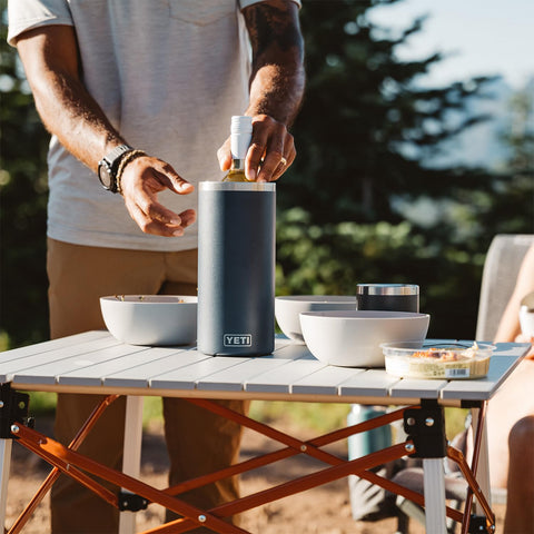 YETI Rambler Wine Chiller bearfoot-ring prevents slipping on any table.