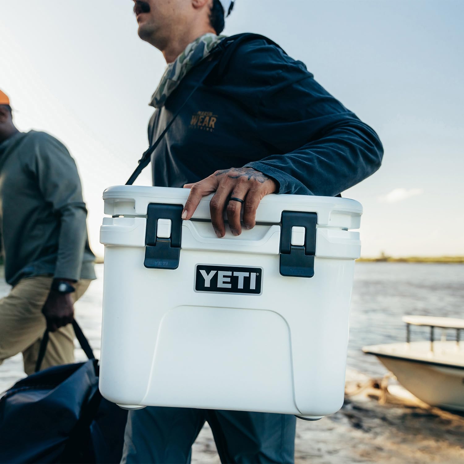 YETI Roadie 15 cherry blossom LipGrip handles neatly tucked for easy lift.
