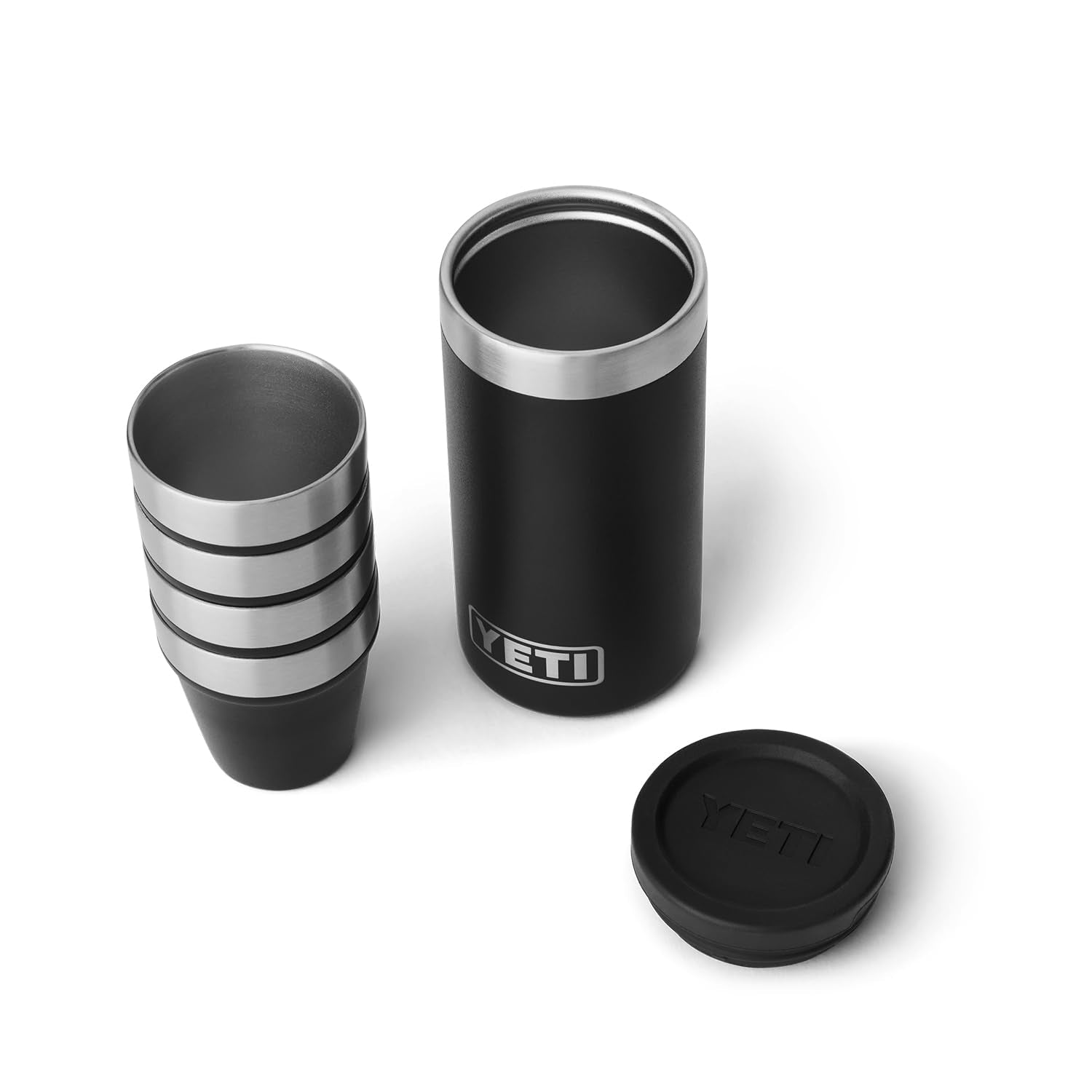 YETI shot glasses in black with carrying case for on-the-go toasts.