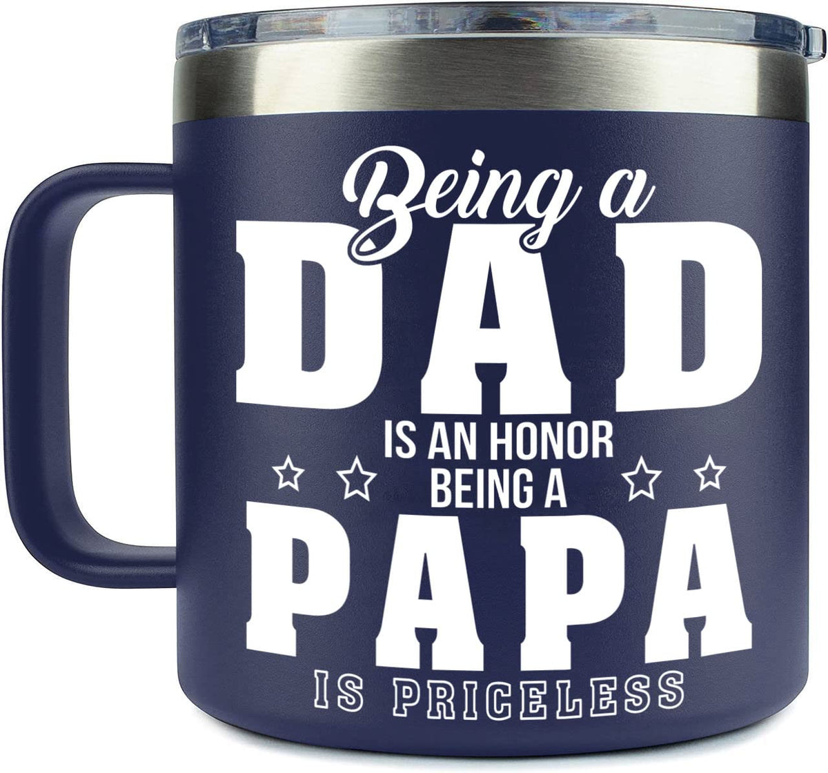 Yetify Papa mug front view highlights insulated 14oz design for on-the-go use