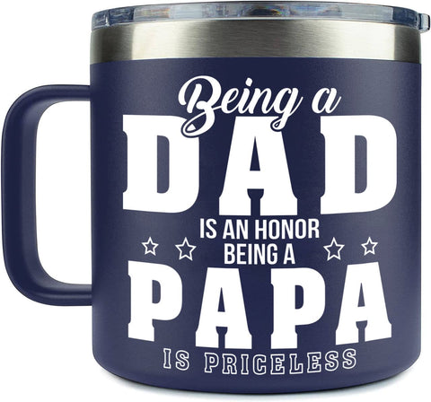 Yetify Papa mug front view highlights insulated 14oz design for on-the-go use
