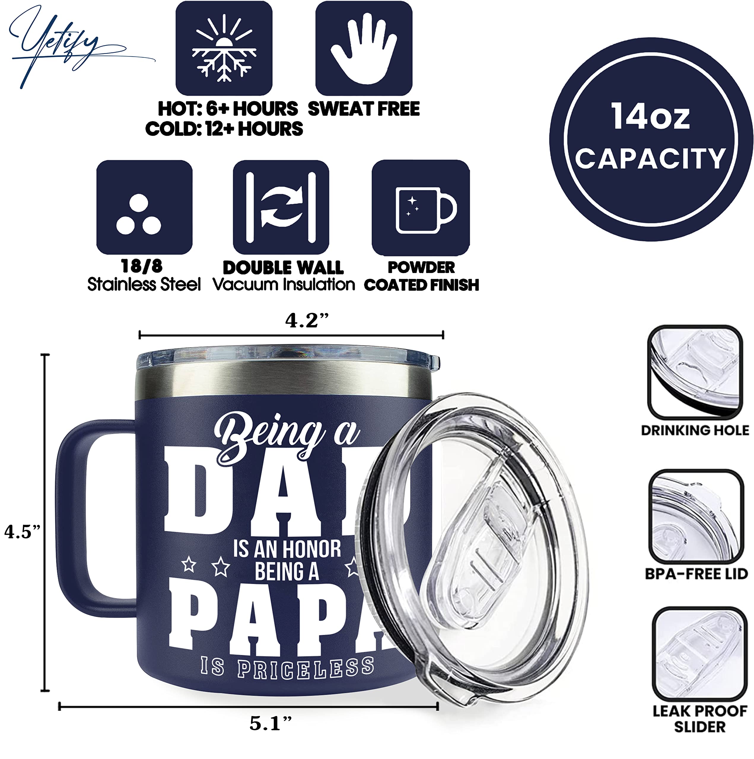Yetify Papa mug handle provides a comfortable grip on the go