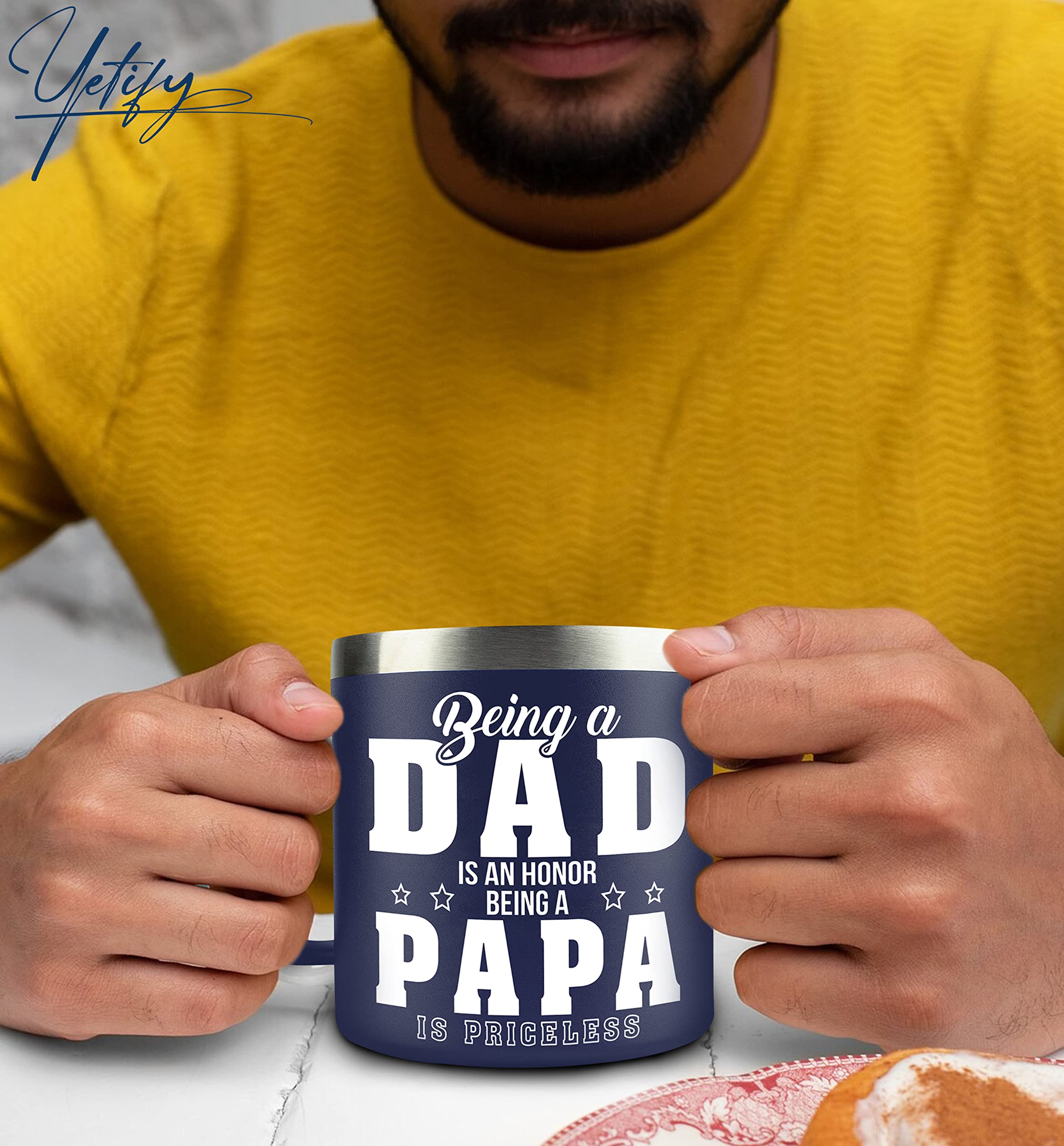 Yetify Papa mug in use shows a compact travel companion
