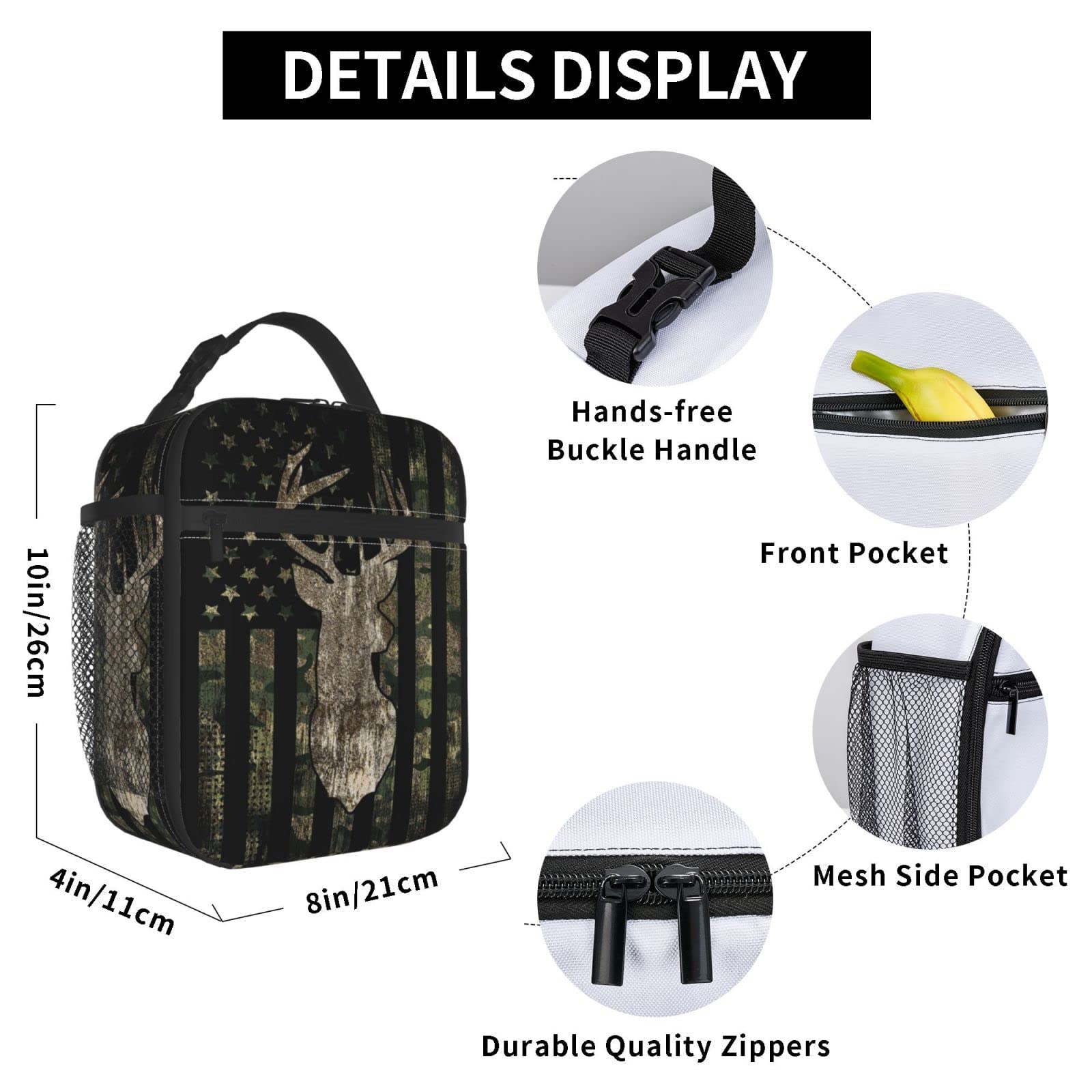 YETTA YANG camouflage lunch bag is a durable tote for work or outdoor trips.