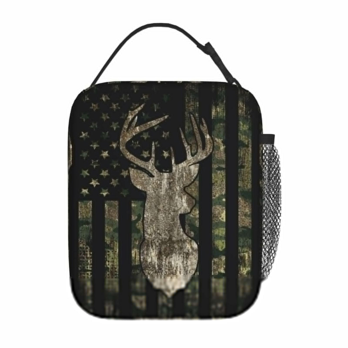 YETTA YANG camouflage lunch bag exterior in waterproof Oxford fabric for everyday use.
