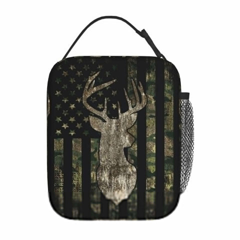YETTA YANG camouflage lunch bag exterior in waterproof Oxford fabric for everyday use.