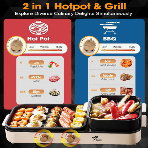 YEZZZZ versatile multi-function design for hot pot, grilling, steaming