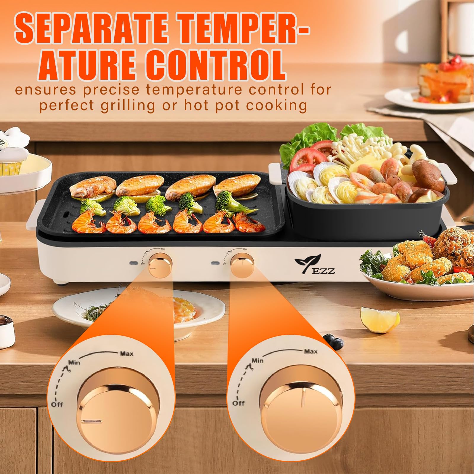 YEZZZZ 1600W rapid heating delivers quick broths and sizzling grill
