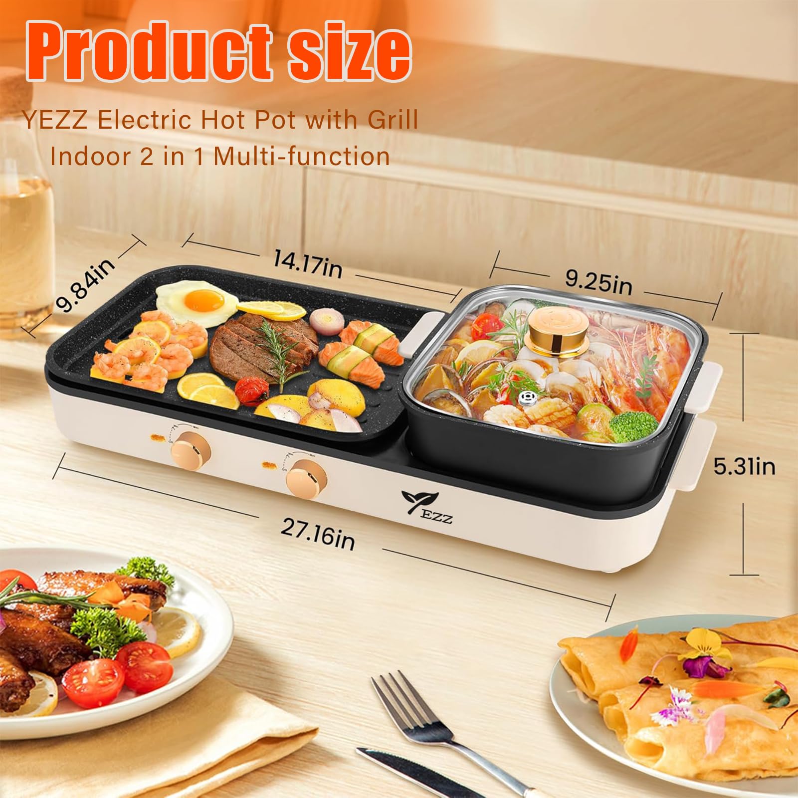 YEZZZZ dual-temperature controls hot pot and grill for flexible cooking
