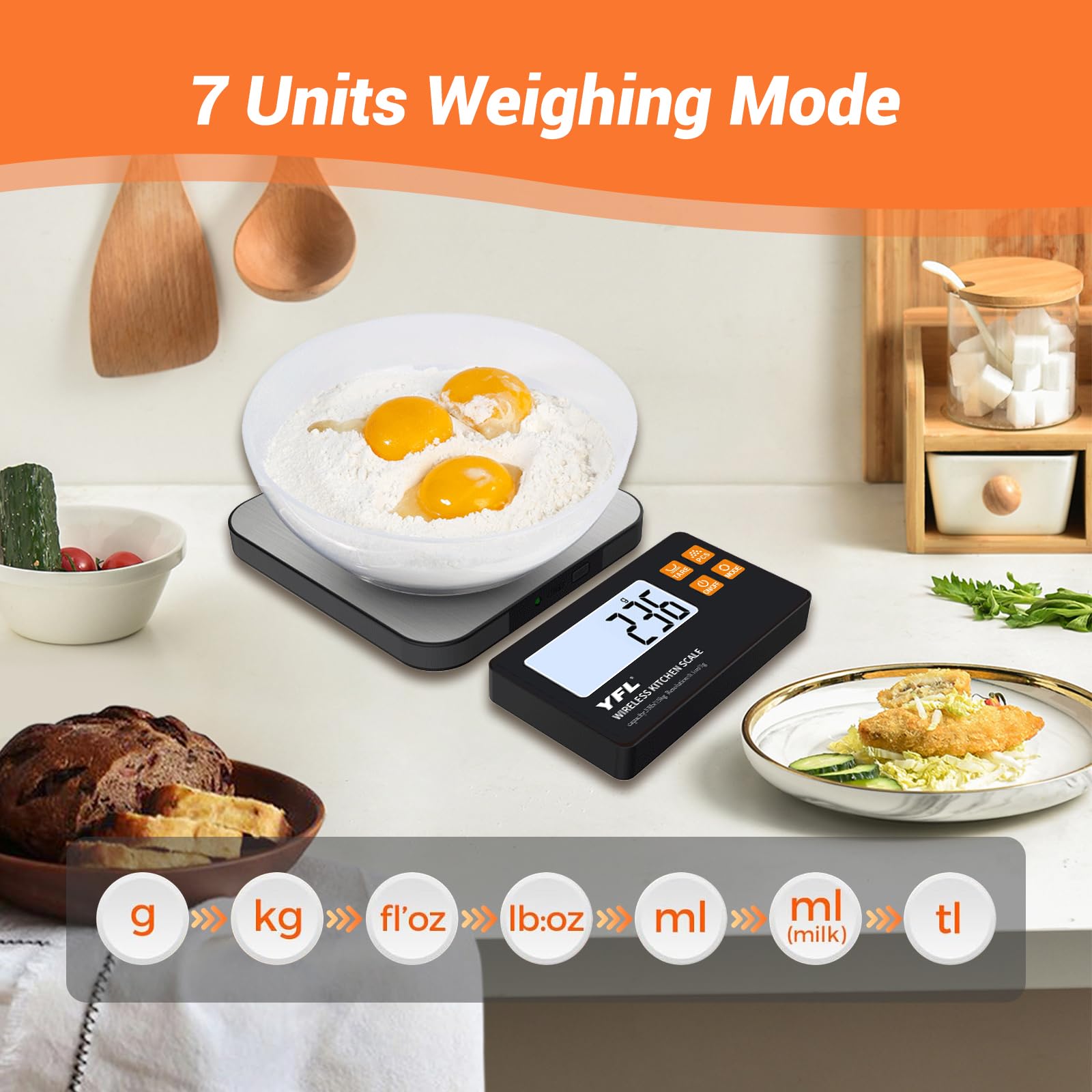 YFL digital food scale with 33lb precision for accurate ingredient measurements