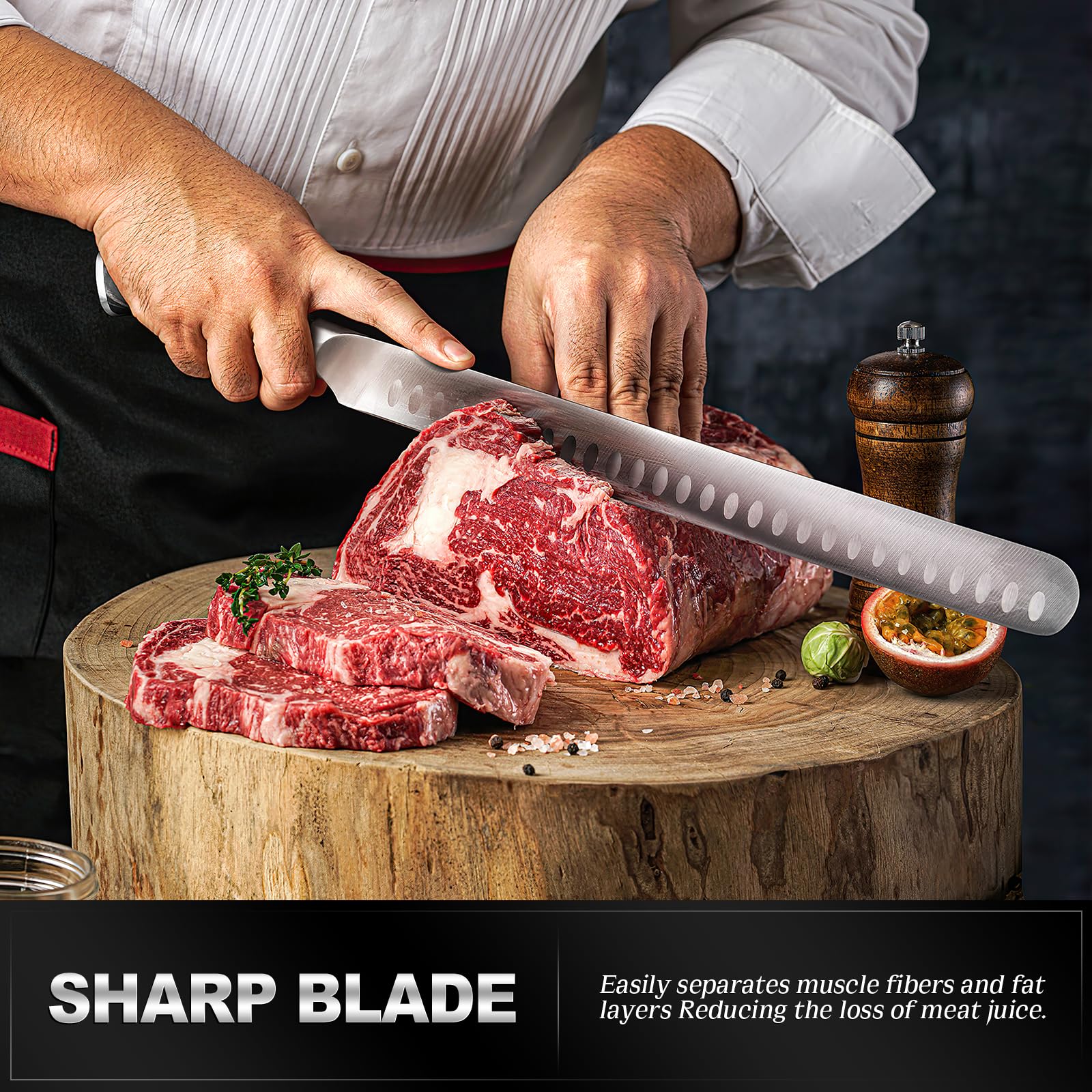 YFWOOD slicing knife rounded-tip safety design minimizes accidental cuts