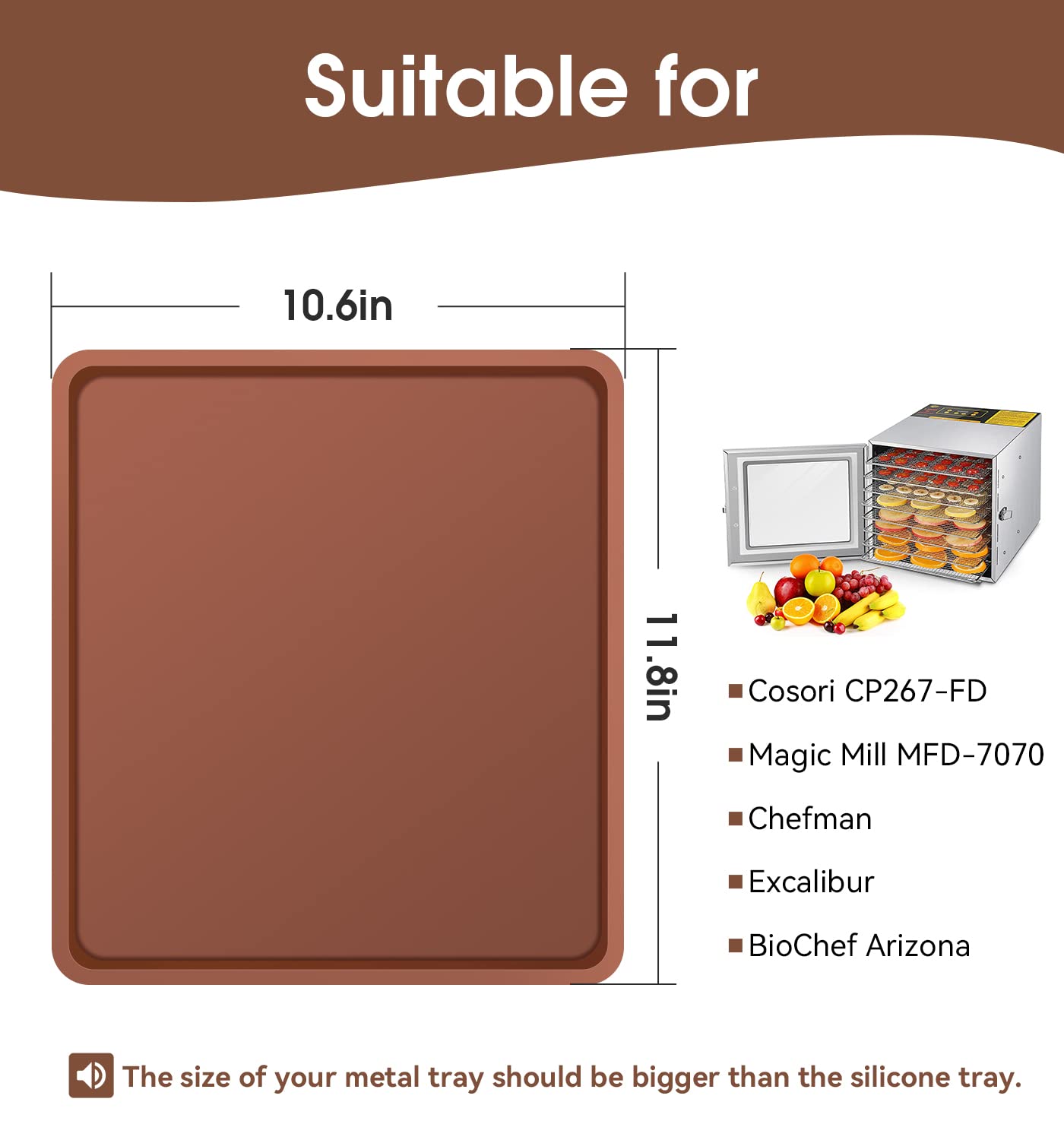 YGKATING raised-edge design keeps liquids contained during dehydration.
