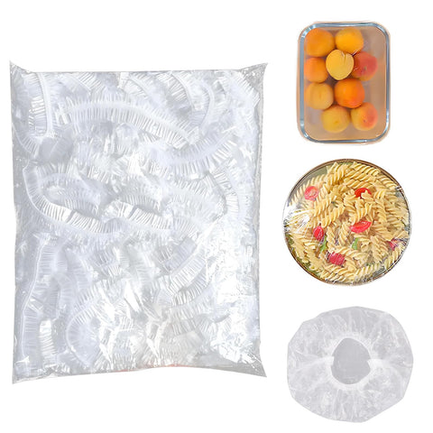 Yhalyea XL plastic bowl covers in a 100-count pack for bulk kitchen use.
