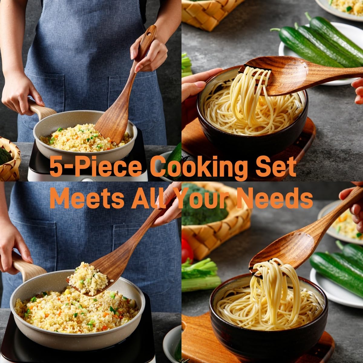 Yhendelion salad spoon features natural grain for comfortable mixing.