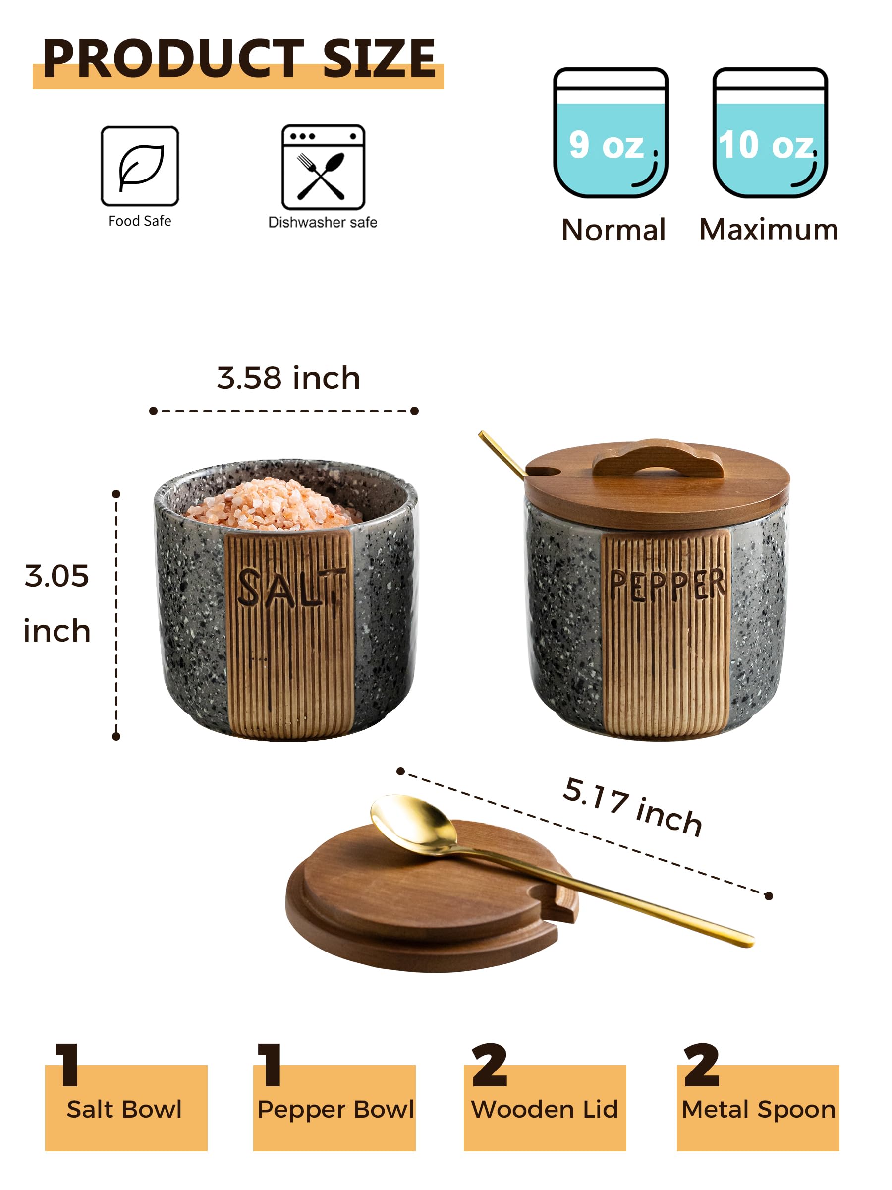 YHOJOY 10oz ceramic salt container with marble design for organized countertops.