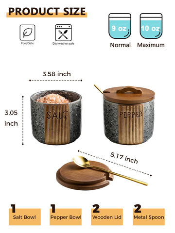 YHOJOY 10oz ceramic salt container with marble design for organized countertops.