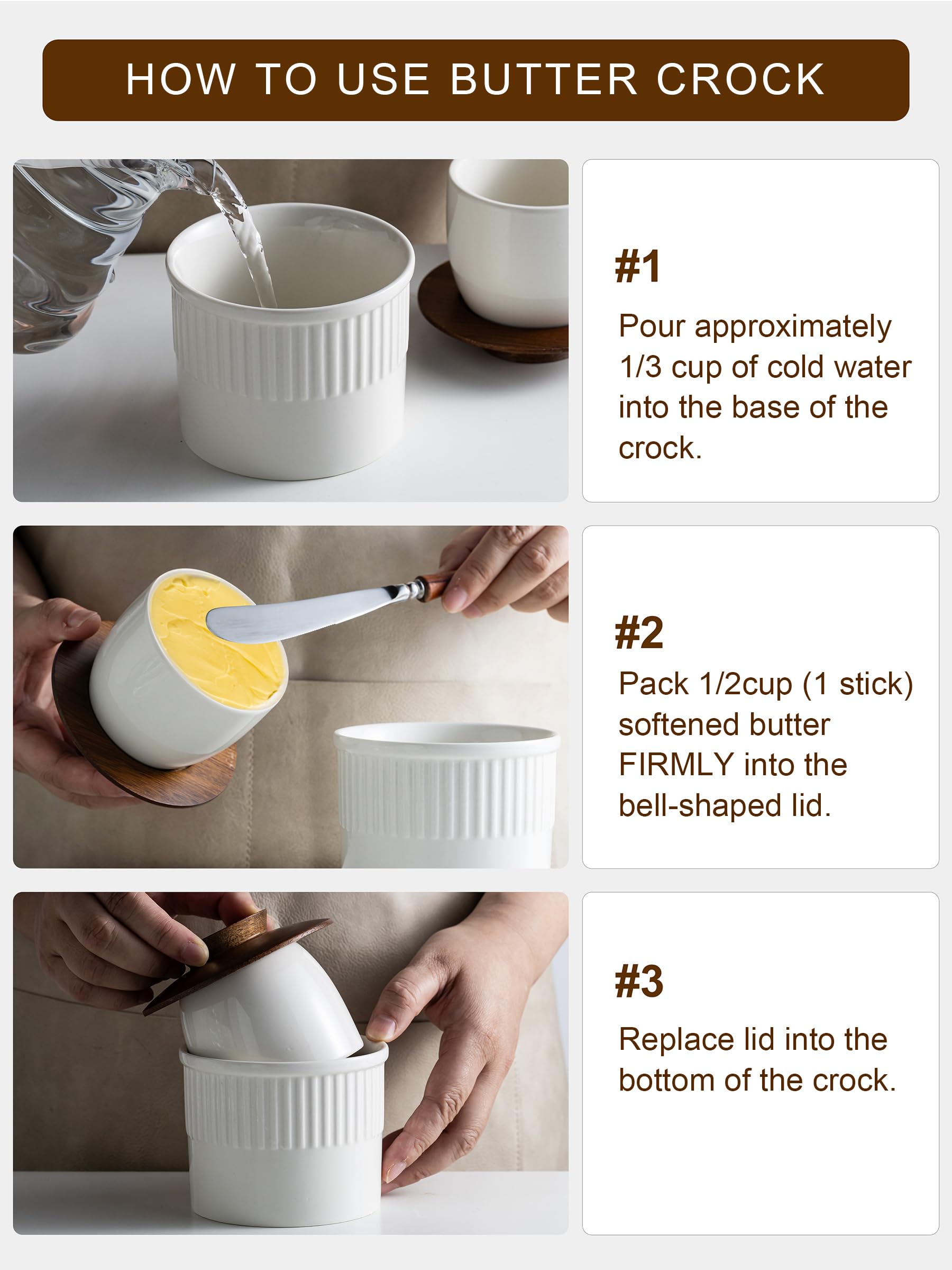 YHOJOY Butter Crock on a kitchen table for quick spreading