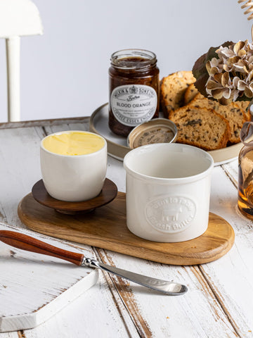 YHOJOY Butter Crock ceramic base ready for quick dishwasher cleaning after meals.