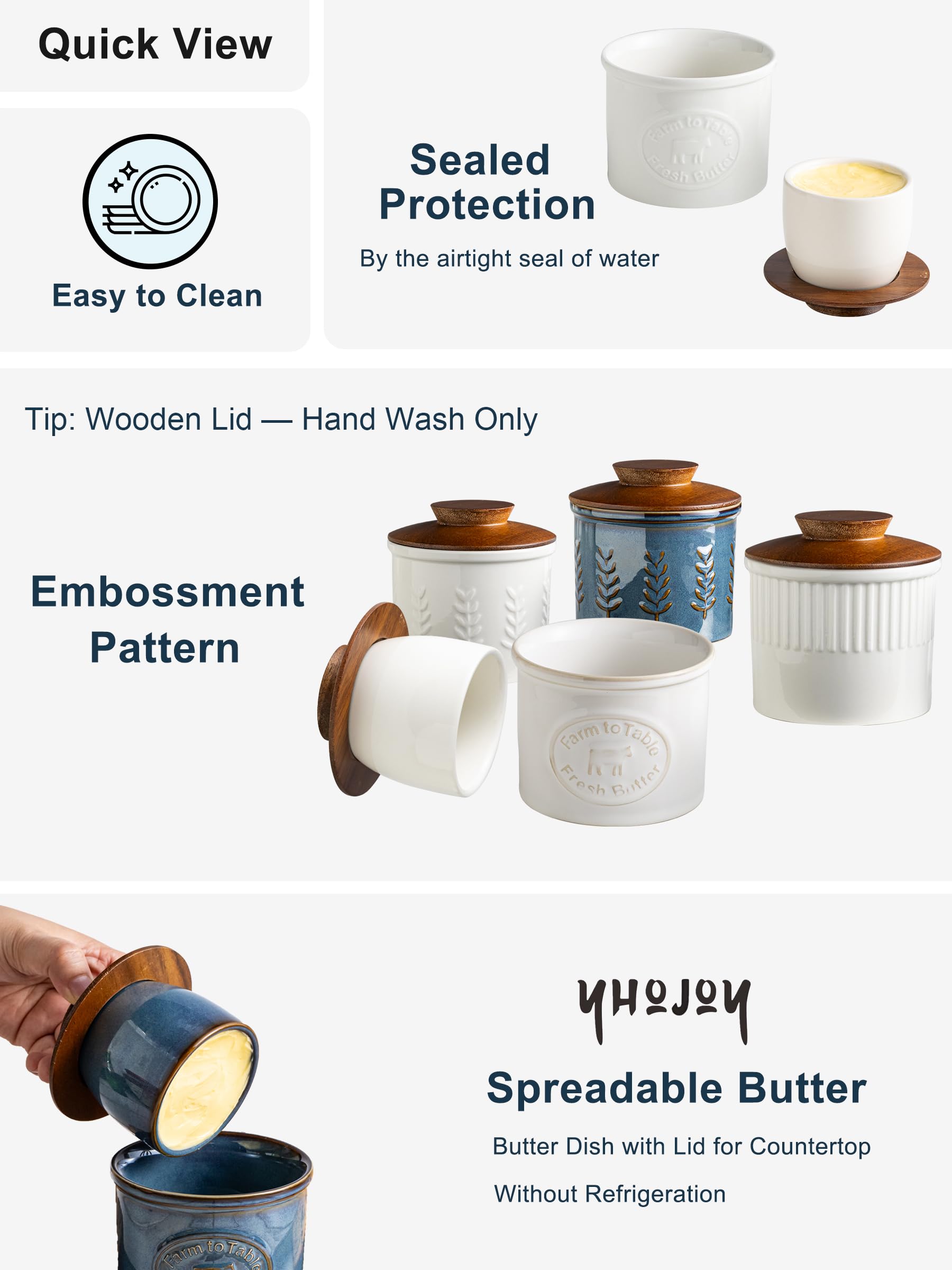 YHOJOY Butter Crock lid shown inverted for easy access and protection.