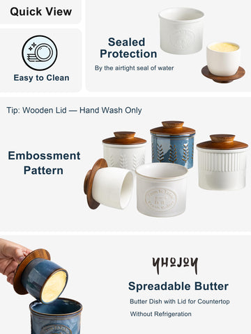 YHOJOY Butter Crock lid shown inverted for easy access and protection.