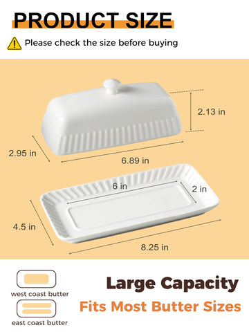 YHOJOY butter dish with porcelain knob lid, protects butter from contaminants