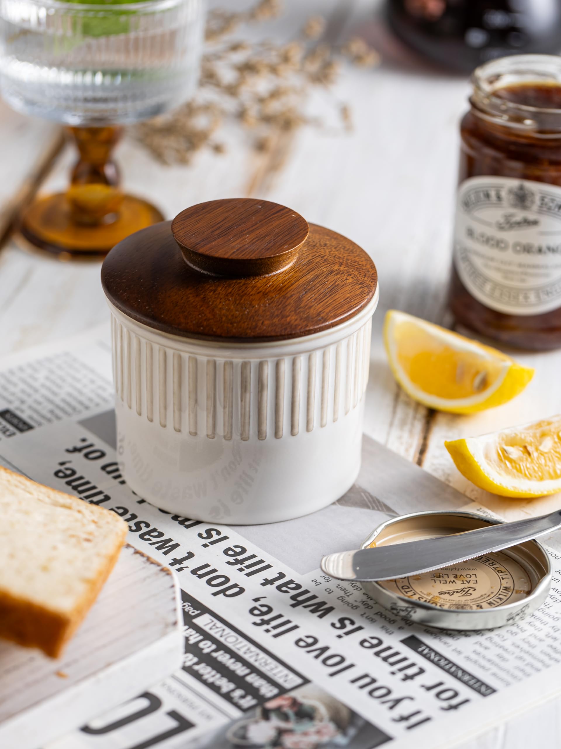 YHOJOY butter dish open with stick of butter ready