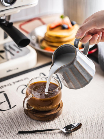 Vertical striped texture on YHOJOY creamer pitcher with gray glaze for a cozy look.