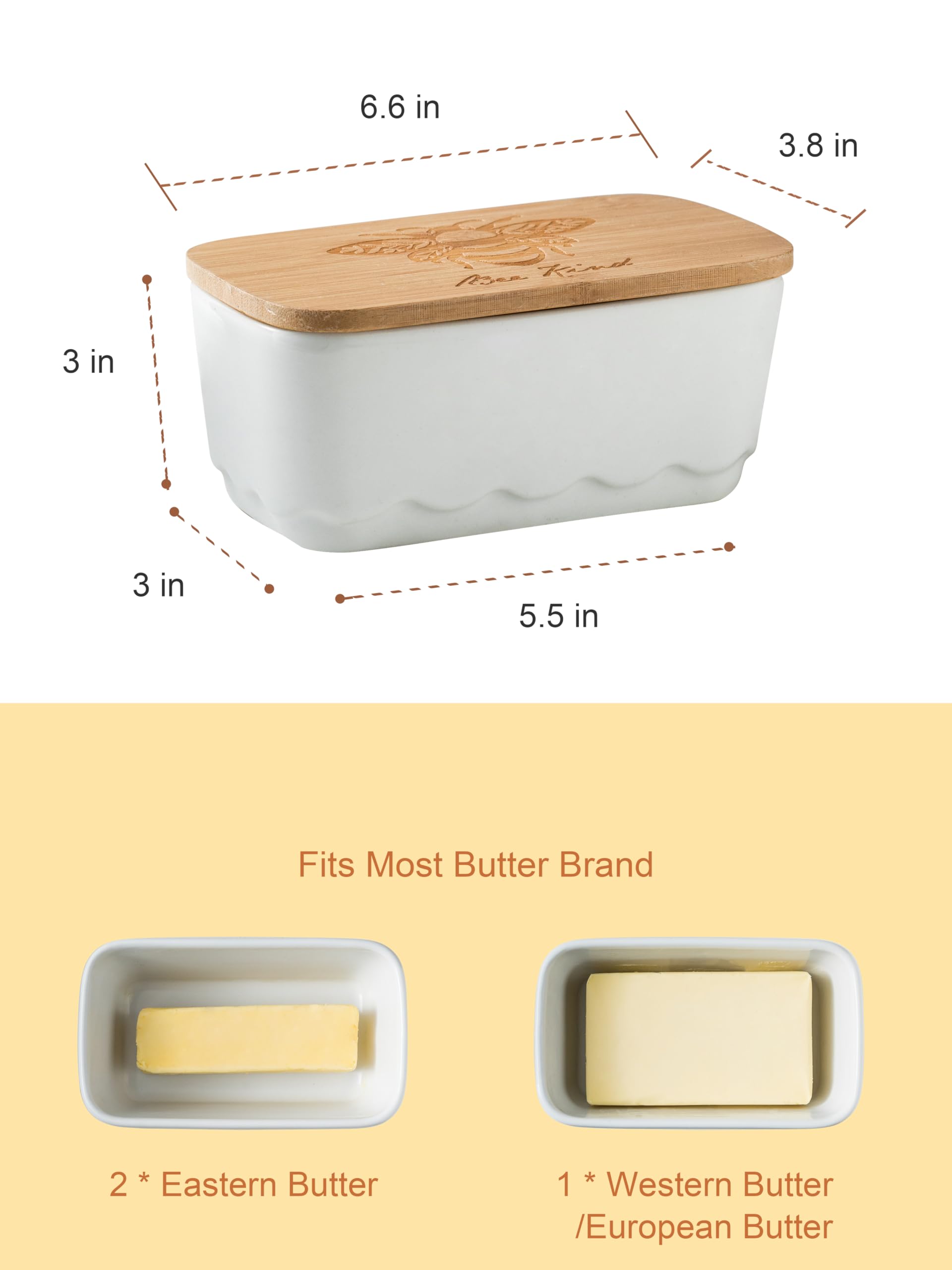 YHOJOY butter dish ceramic surface for easy cleaning and daily use.