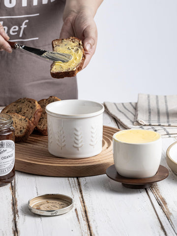 YHOJOY cream-white embossed ceramic body adds elegant countertop appeal.