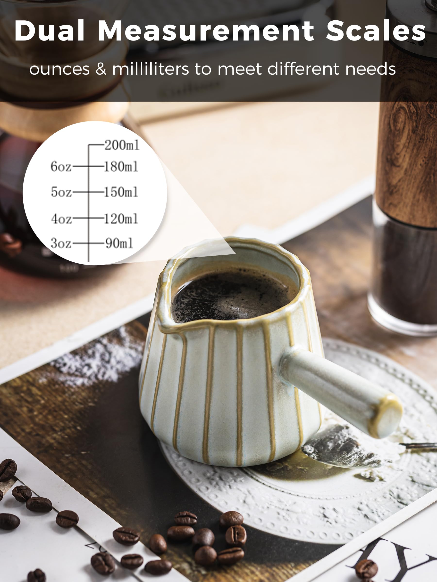 YHOJOY cup scale detail showing ounces and milliliters for accuracy