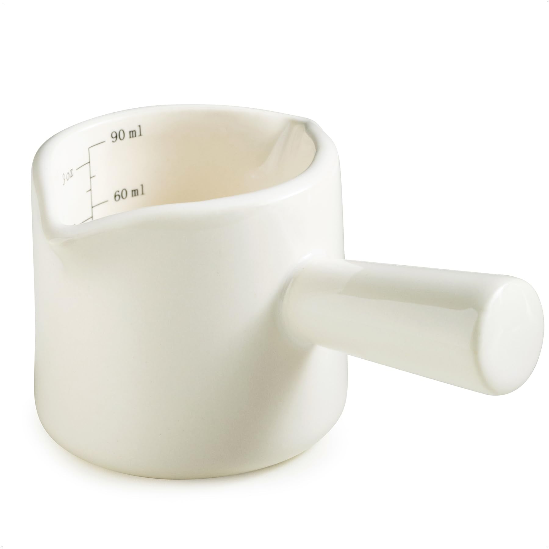 YHOJOY espresso measuring cup with dual spouts for precise pours and accuracy