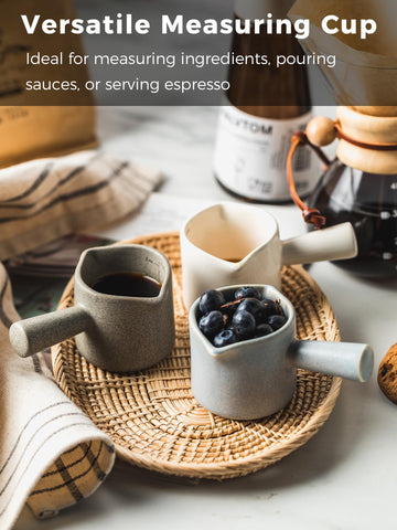 YHOJOY microwave-safe espresso measuring cup handles hot pours safely