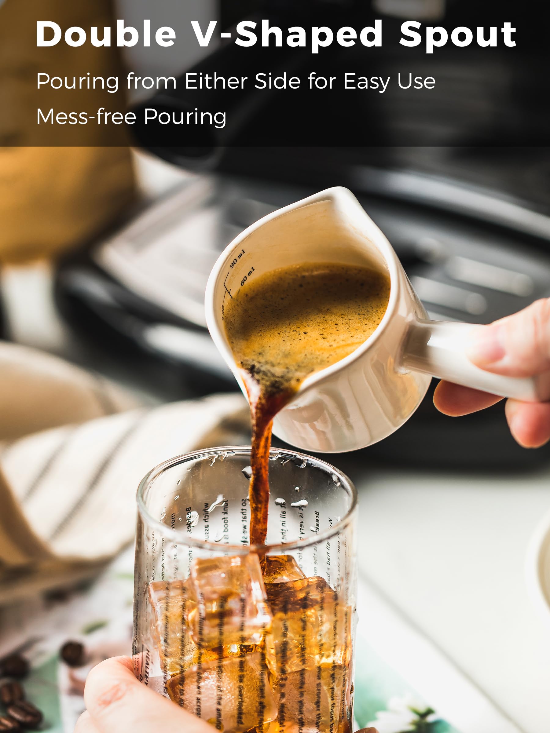 YHOJOY espresso measuring cup right-spout pour for balanced pouring