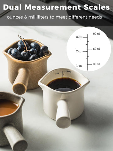 YHOJOY white ceramic espresso measuring cup with clean ceramic finish