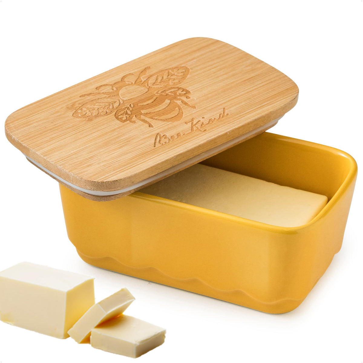 YHOJOY honeybee butter dish on a counter for easy access