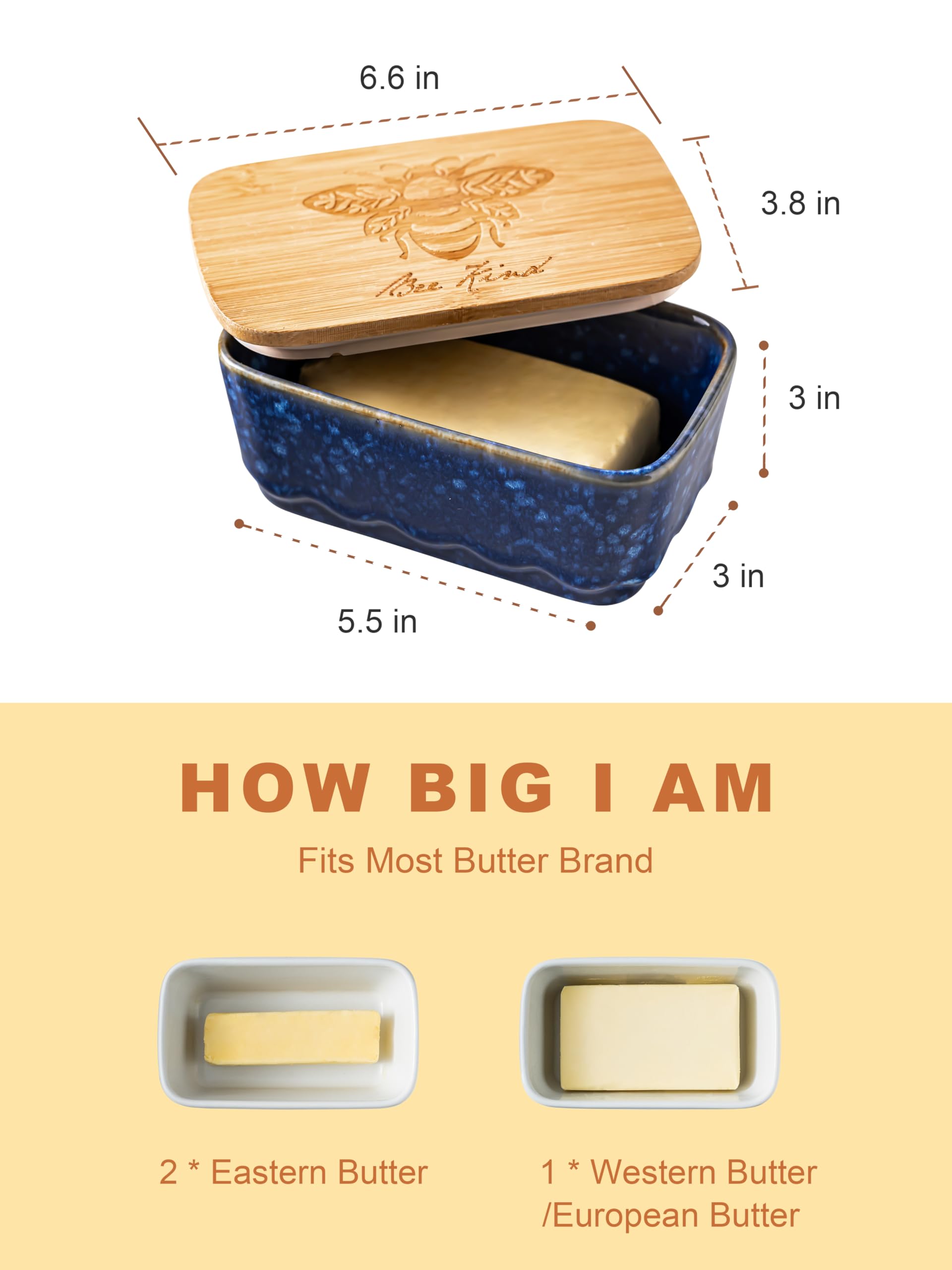 YHOJOY butter dish lid shows honeybee pattern adding decorative flair