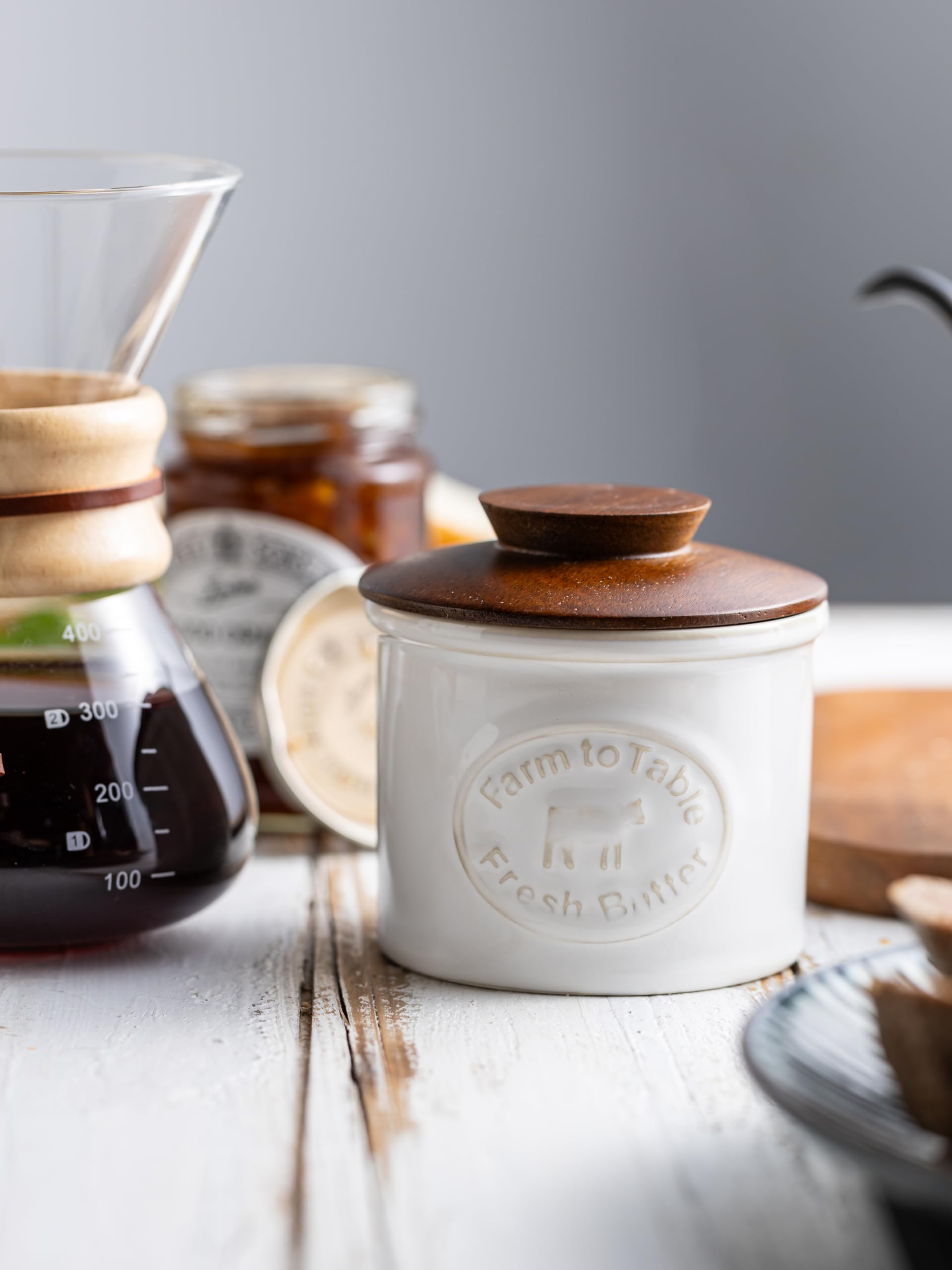 YHOJOY butter dish on table ready for spreads and breakfasts.