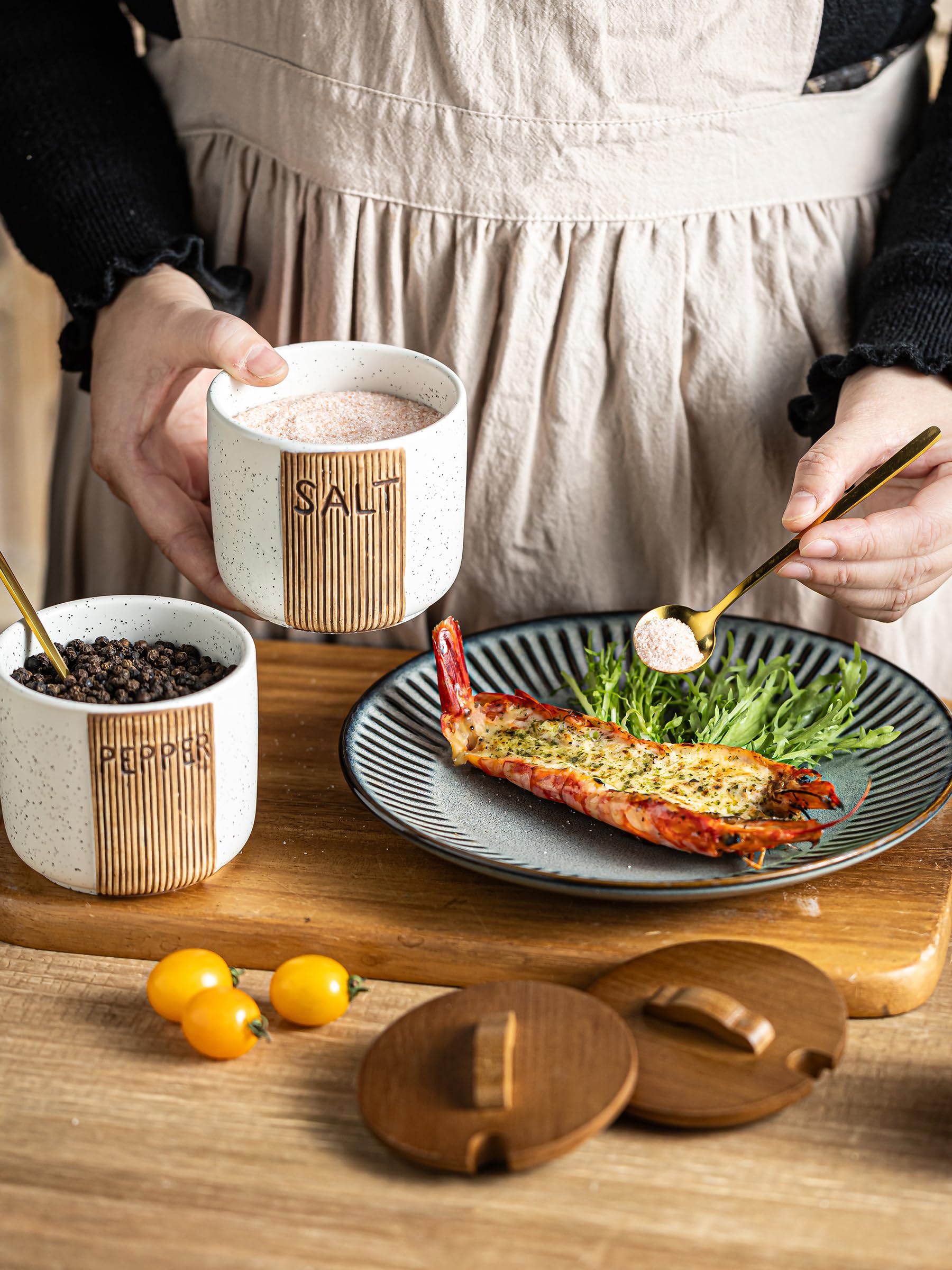 YHOJOY salt pepper bowl on kitchen countertop setup