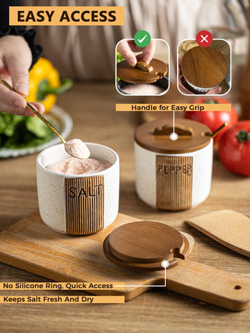 YHOJOY salt pepper bowl with two spoons for precise dispensing