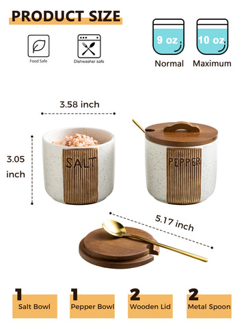 YHOJOY woodgrain lid close-up on ceramic salt pepper bowl