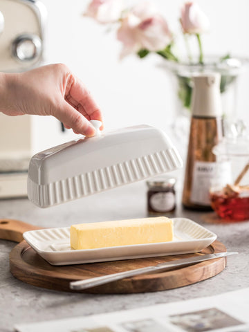 YHOJOY white butter holder for countertop offers easy access and clean display