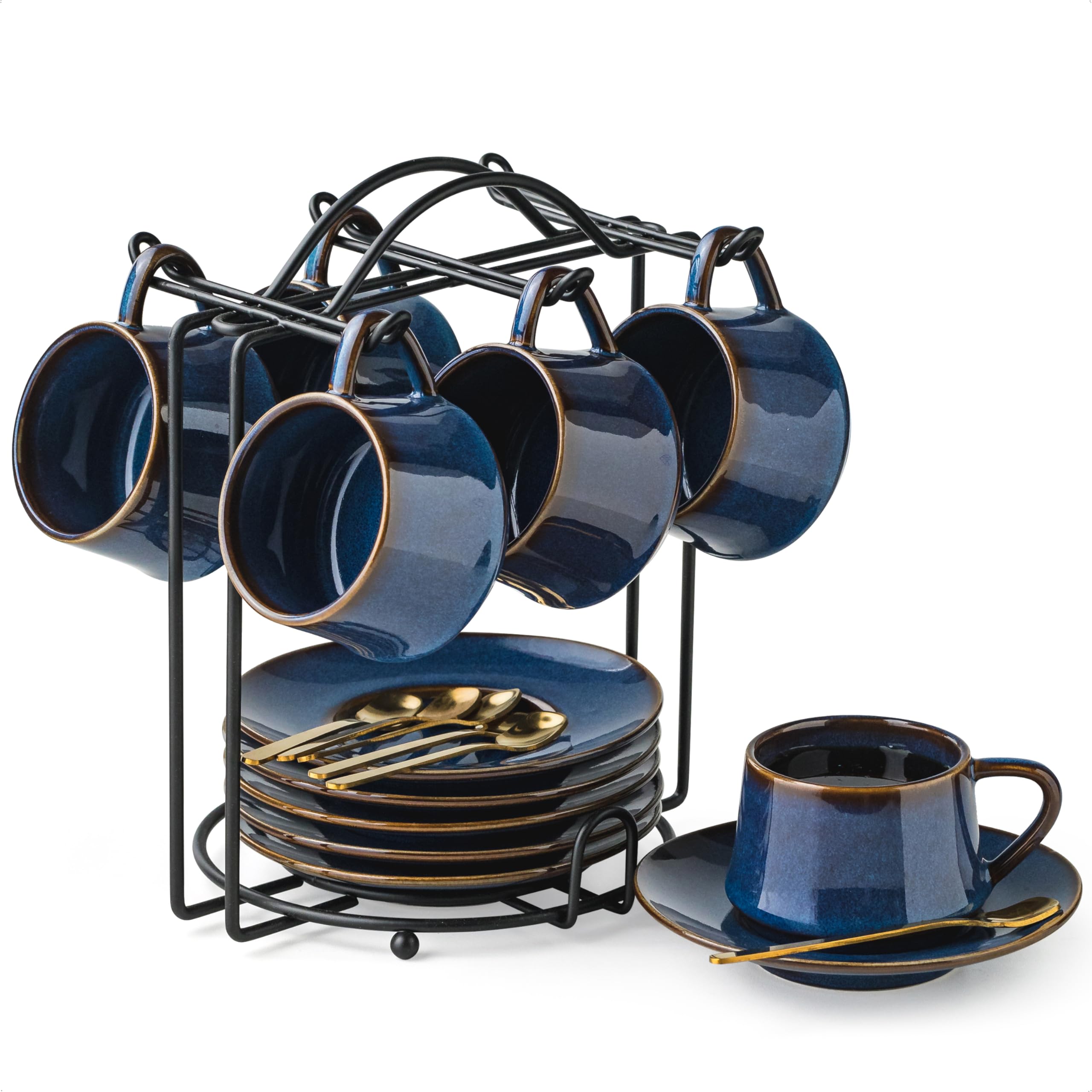 YHOSSEUN espresso cups with blue glaze, 4 oz capacity for daily espresso.