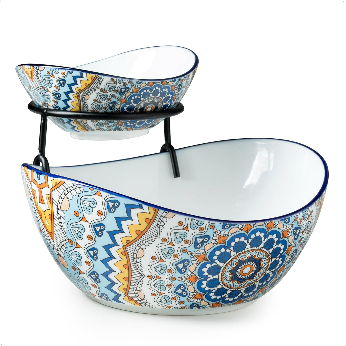 YHOSSEUN 2-tier chip dip stand with Bohemian pattern for entertaining.