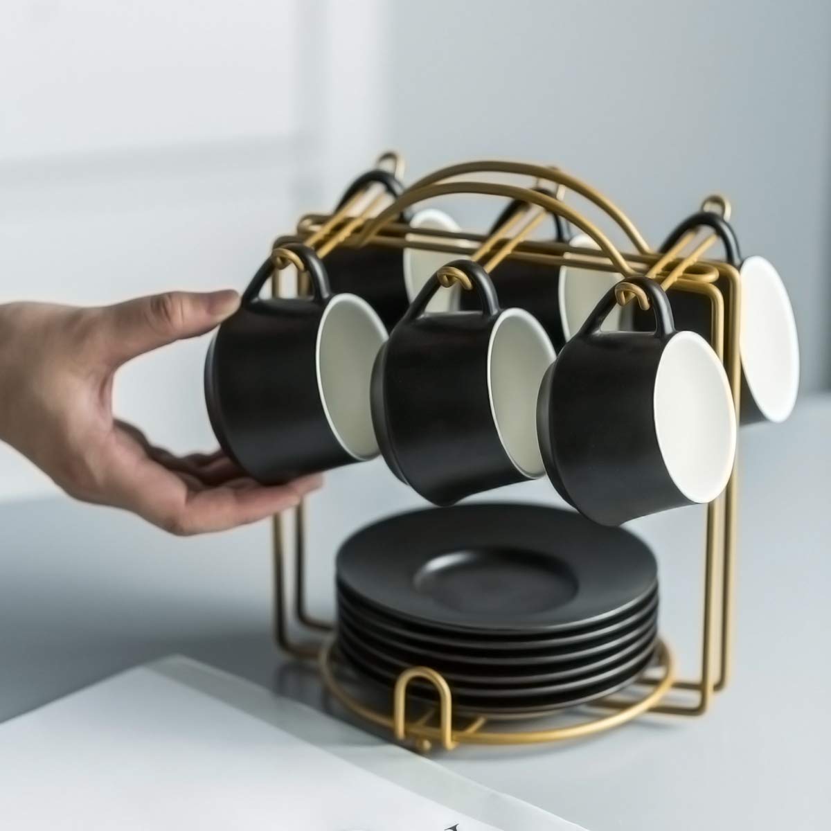 YHOSSEUN dark black finish complements any dining setup.